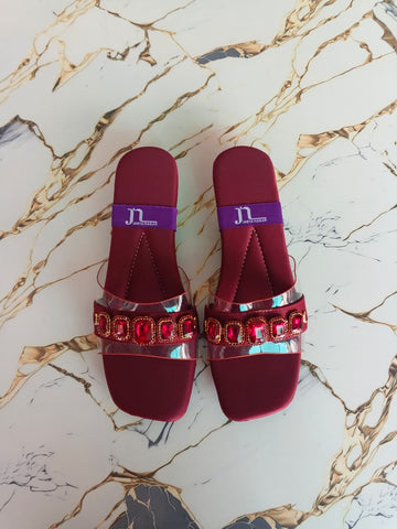 Maroon Crystal Strap Slides