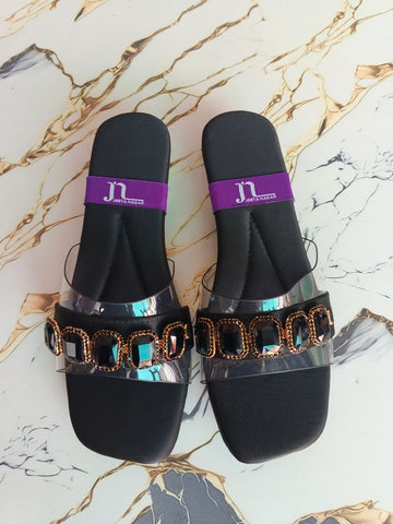 Black Crystal Strap Slides