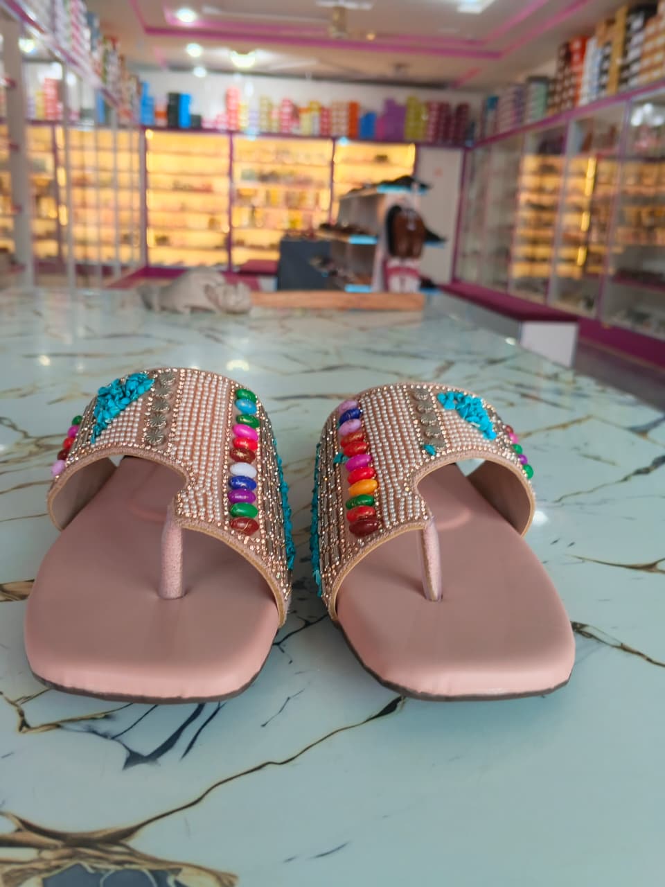Embellished Pink Flat Sandals