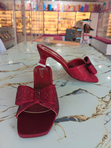 Maroon Bow Embellished Heels