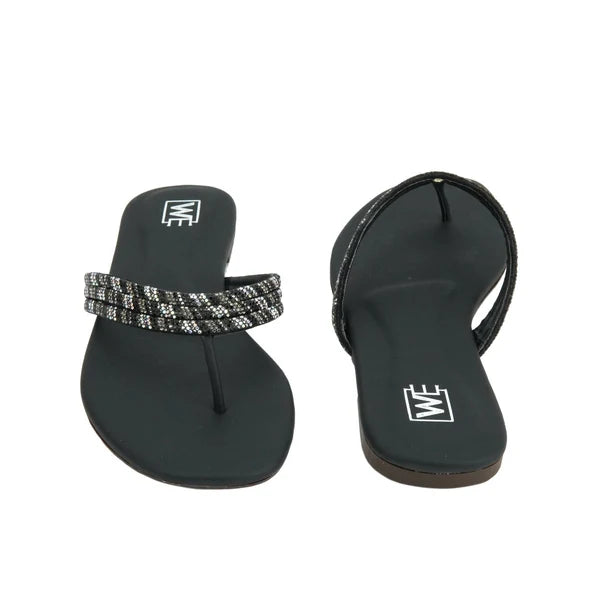 Rhinestone Strap Toe Post Slippers